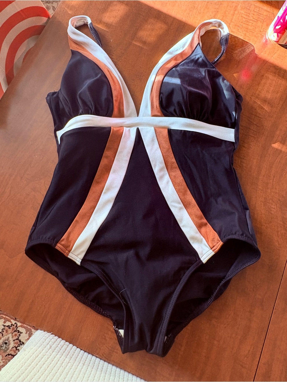 Miracle suit Colorblock Black One-Piece Swimsuit with White and Copper Stripes